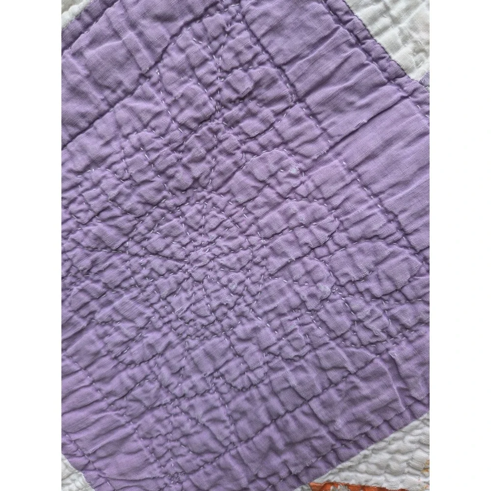 Handmade Basket Quilt Vintage Cottagecore Farmhouse Heirloom Patchwork 71 x 76